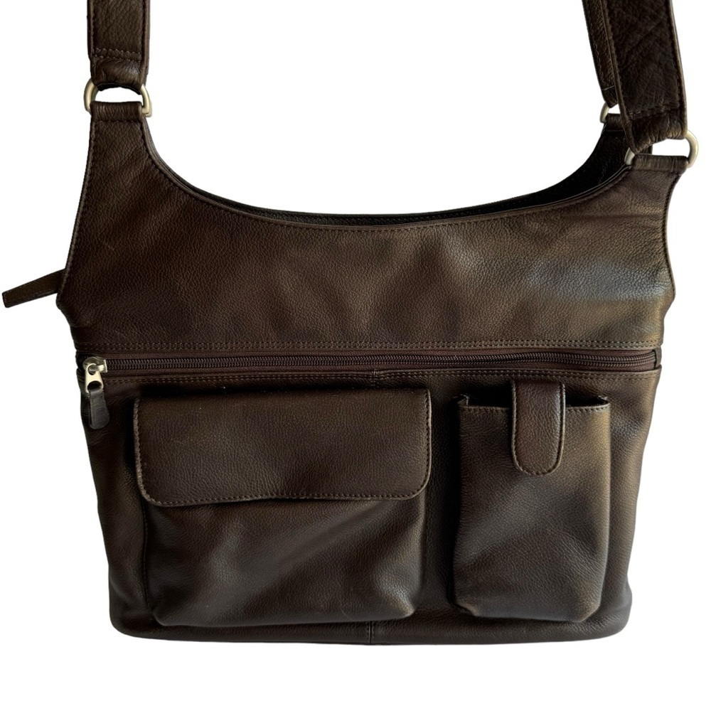 ILI Genuine Leather Shoulder Bag Chocolate Brown Double Strap Purse Good Quality